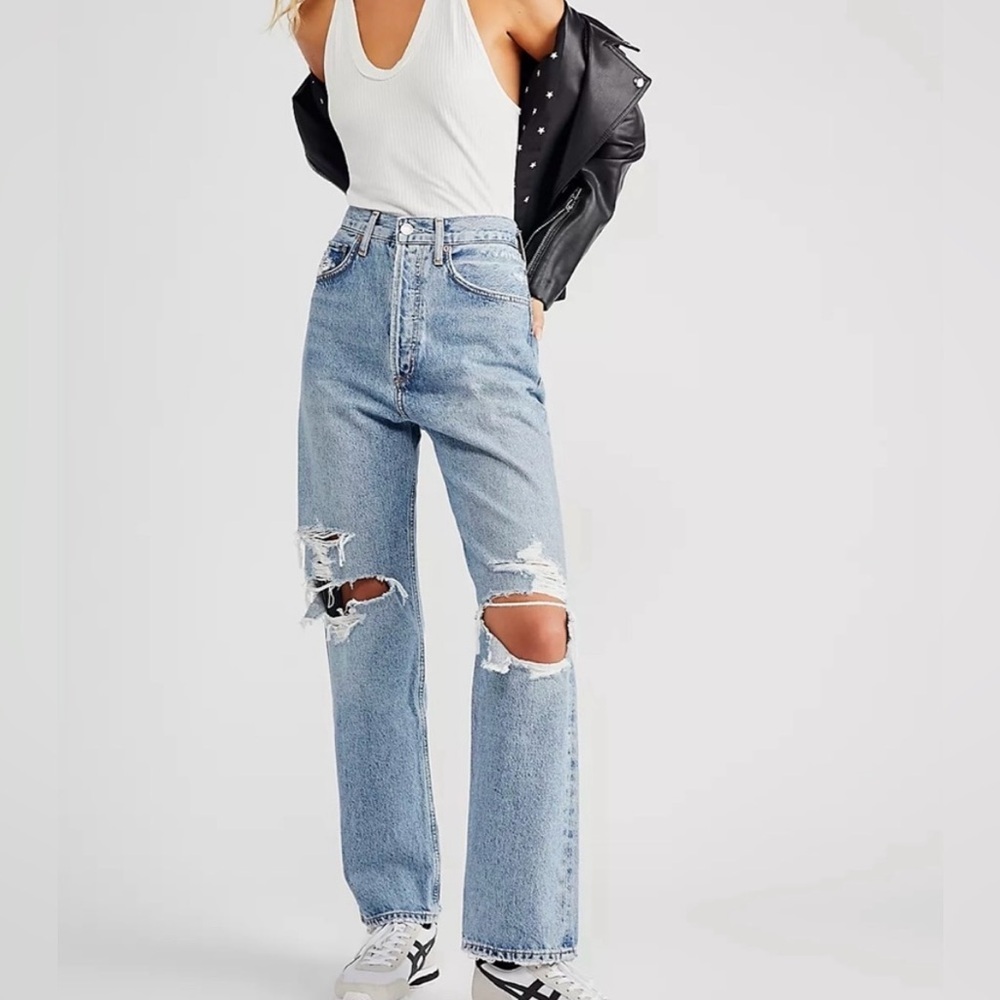 Agolde Relaxed Straight Distressed Jeans in Fen wash